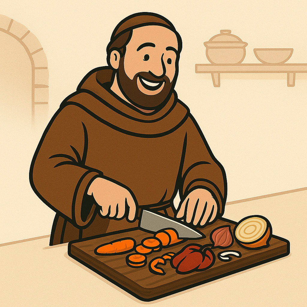 Friar preparing vegetables for cooking