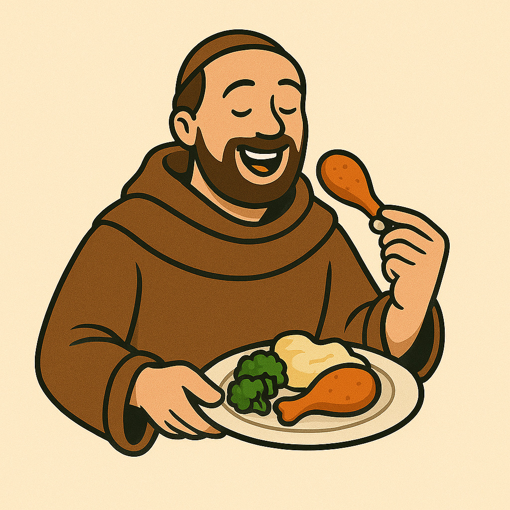 Friar enjoying a fully cooked air fryer meal